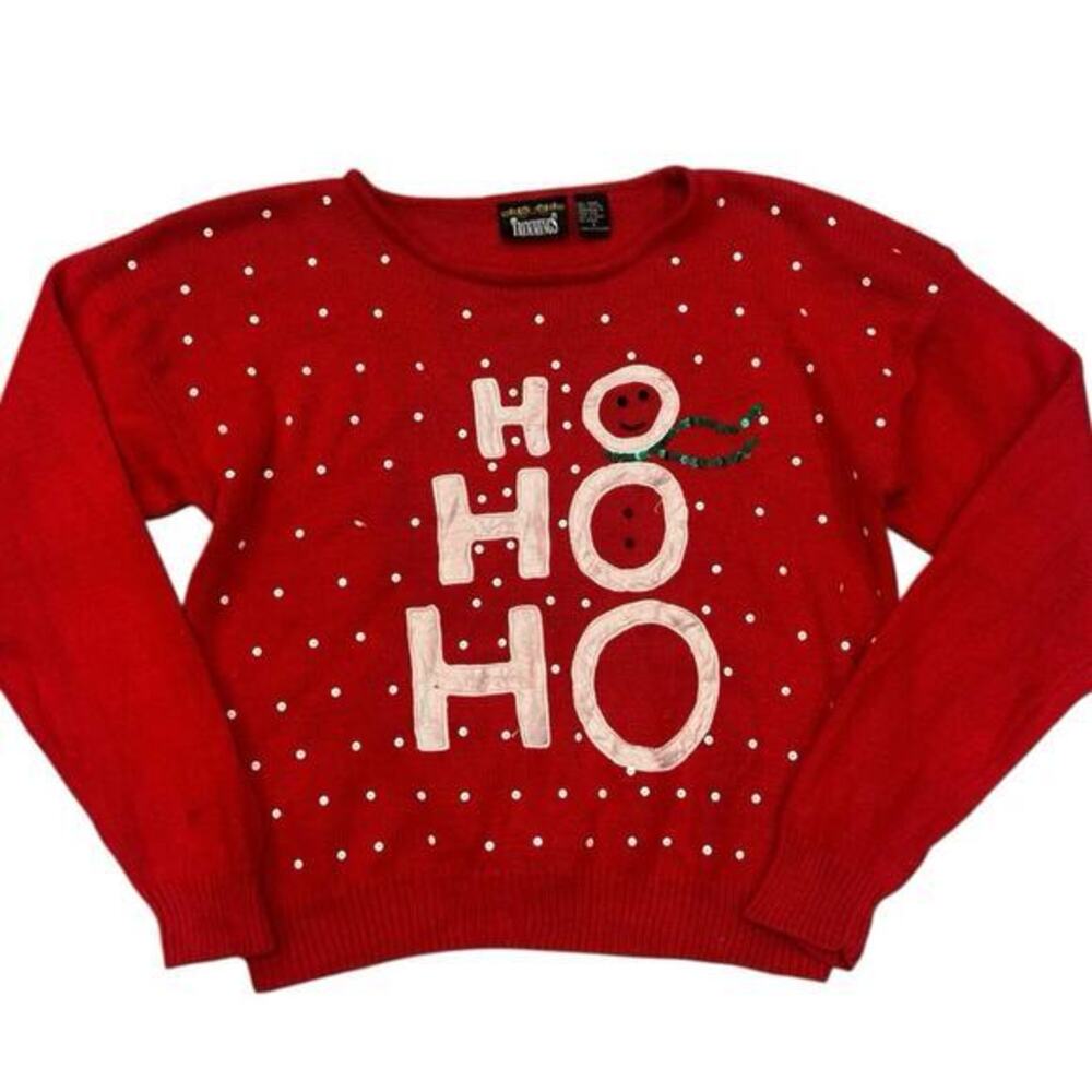 Vintage 90s Trimmimgs Ho Ho Ho Christmas Sweater L
